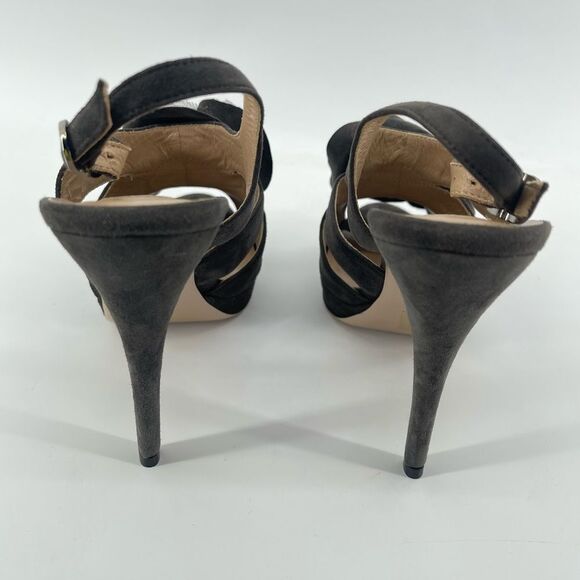 Valentino Grey Suede Floral Ruffle Slingback Platform Stiletto Heels US 7.5 - Picture 6 of 16